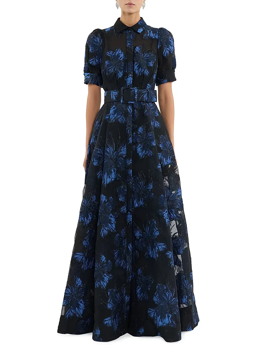 Alexandra Floral Brocade Shirt Gown by Rebecca Vallance