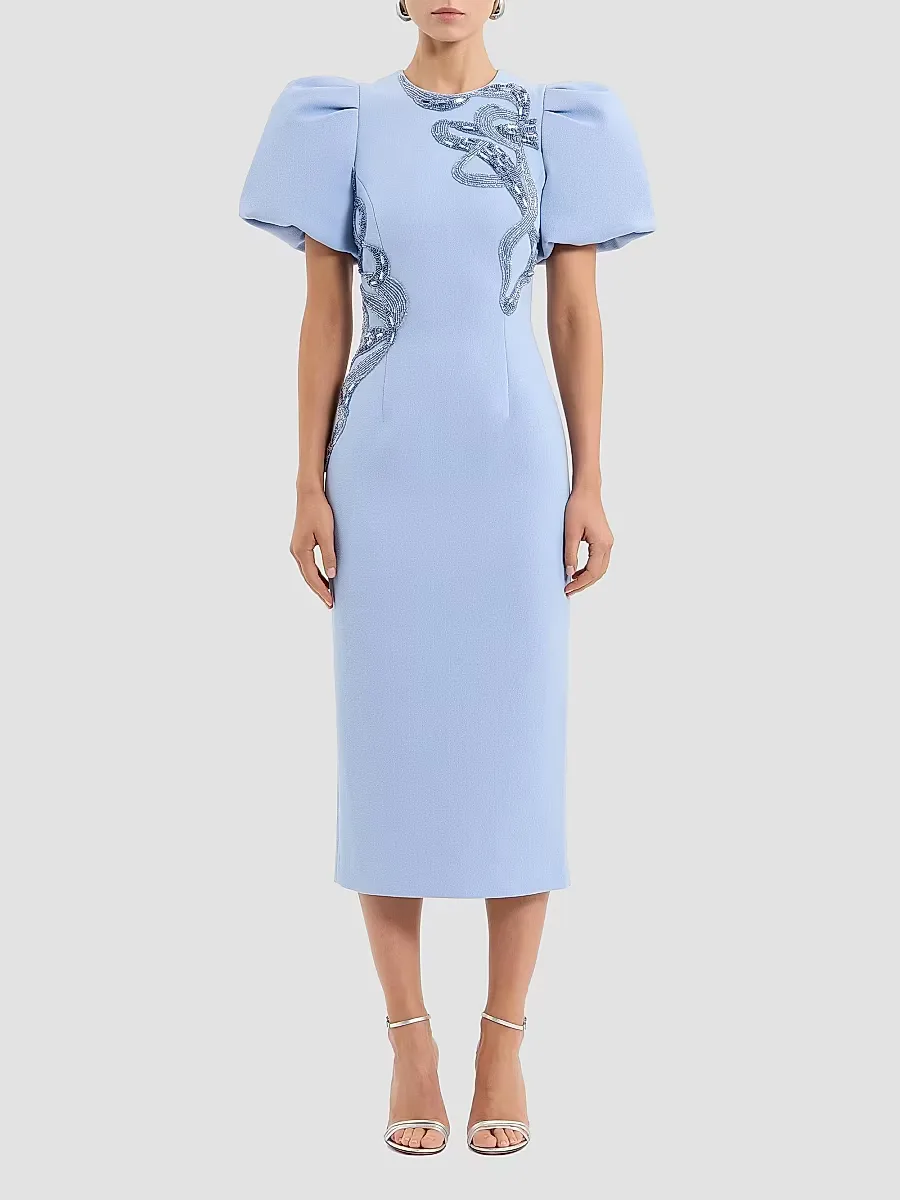Aylin Embroidered Puff-Sleeve Midi-Dress by Rebecca Vallance