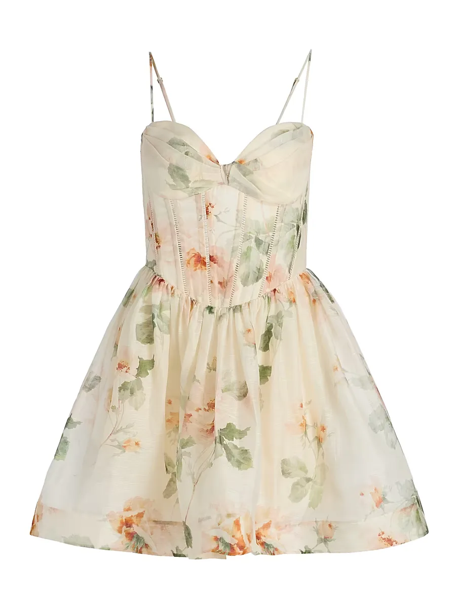 Carousel Floral Linen-Silk Corset Minidress by Zimmermann