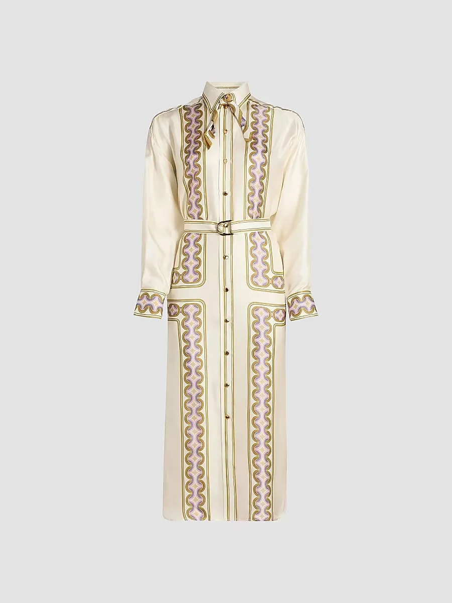 Luna Retro-Print Silk Midi-Shirtdress
