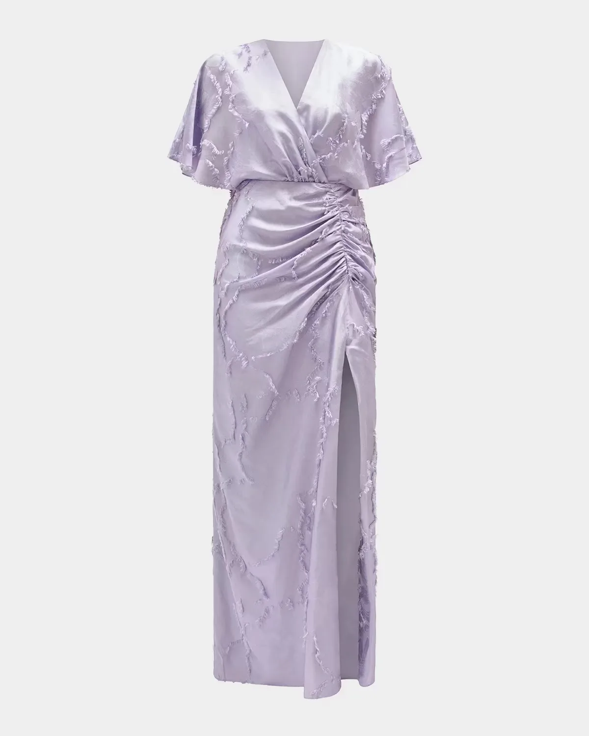 Textured Floral Jacquard Flutter-Sleeve Maxi Dress by Amsale