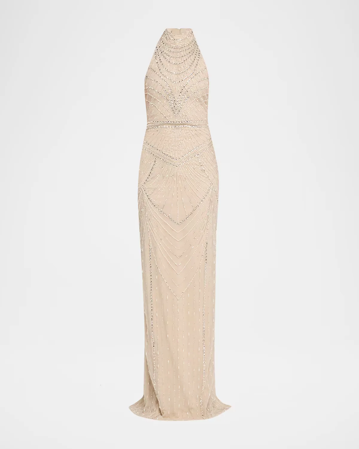 Embroidered Tulle Halter Gown