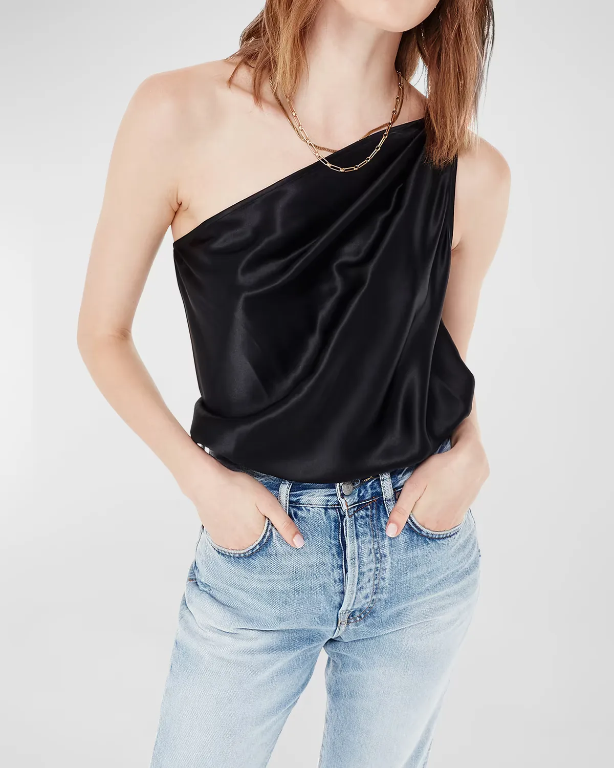 Darby Asymmetric Charmeuse Bodysuit by Cami NYC