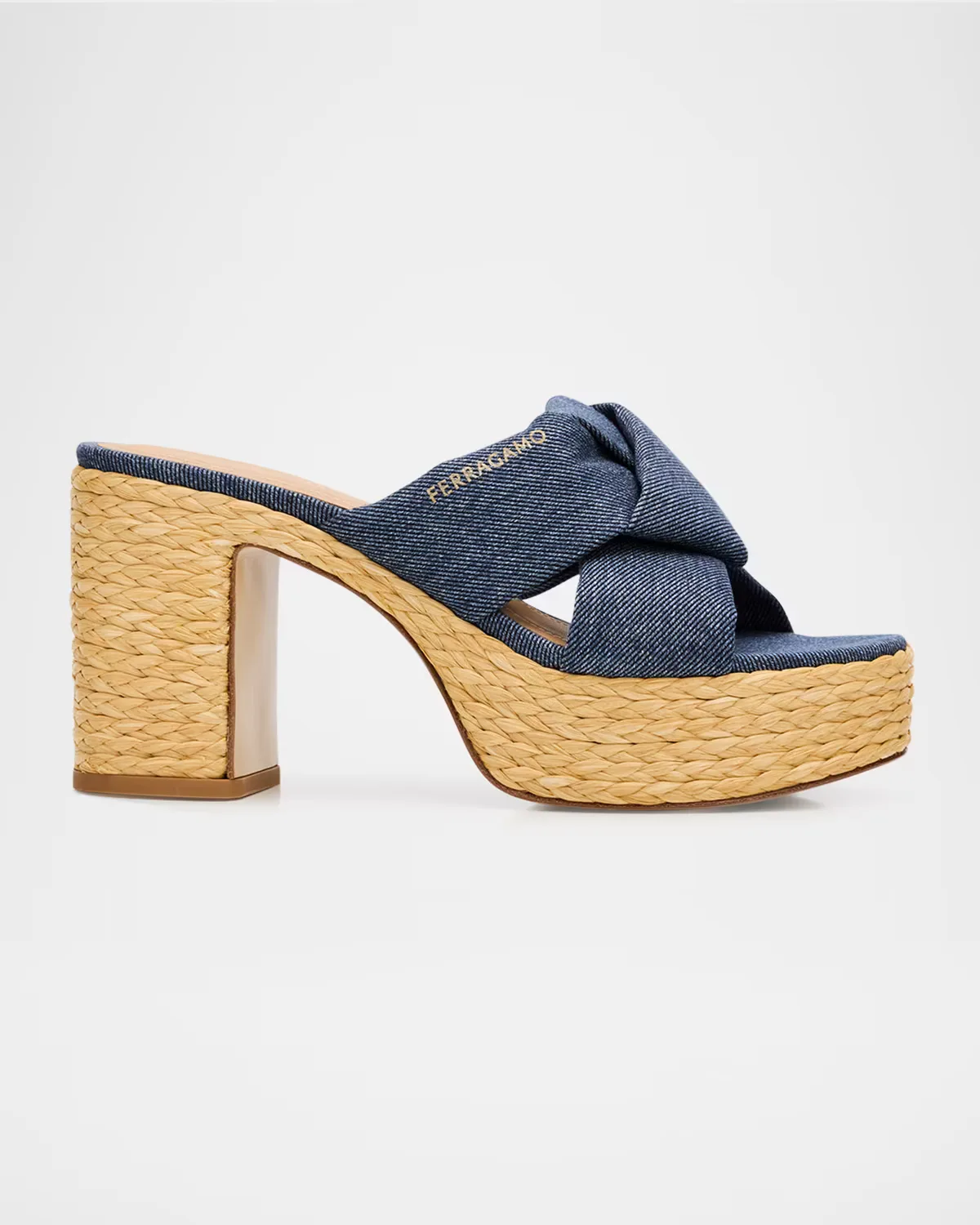 85mm Douglas Platform Denim Mule Sandals by FERRAGAMO