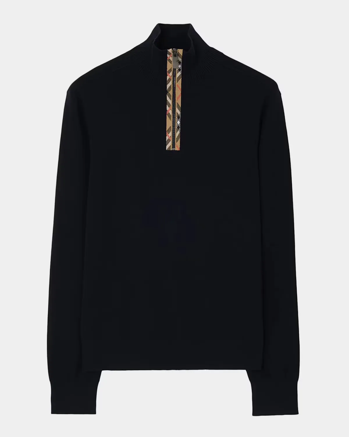 Cameron Check-Trim Wool Half-Zip Sweater by Burberry