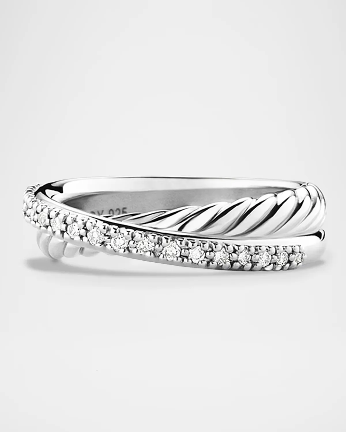 Crossover Band Ring with Diamonds in Silver by David Yurman