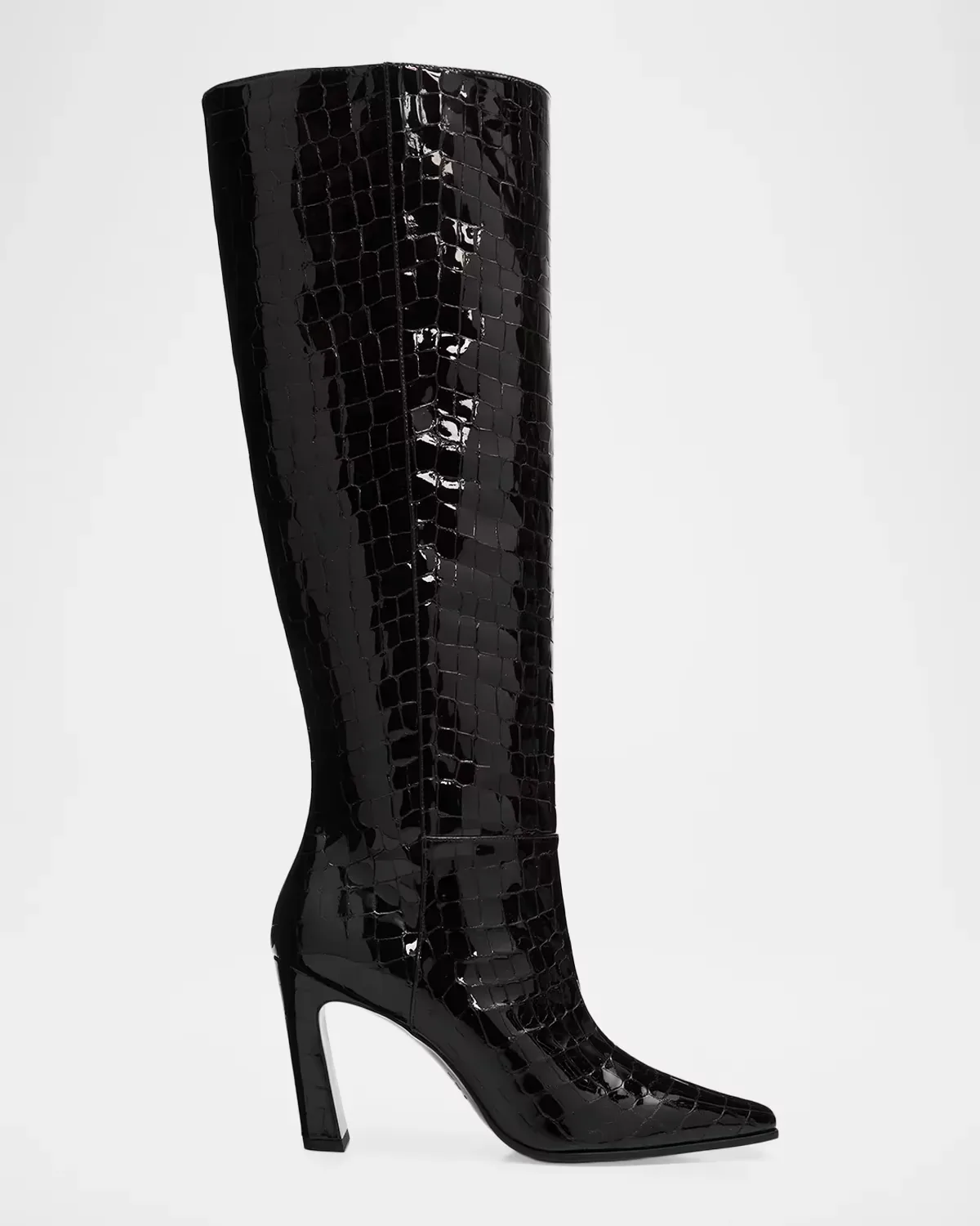 85mm Stassi Croco-Printed Patent Leather Knee-High Boots