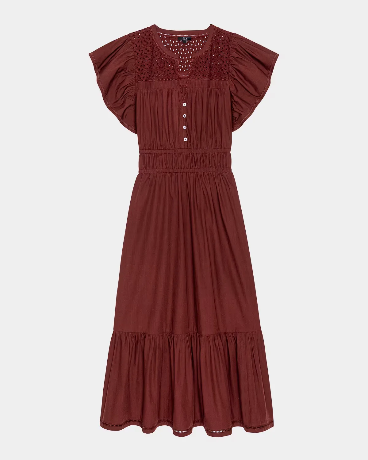 Gianna Eyelet Flutter-Sleeve Midi Dress by Rails