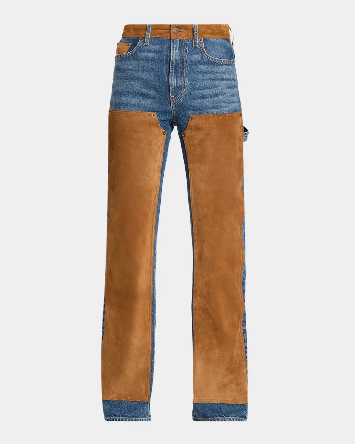 Dylan High-Rise Suede-Panel Jeans by Veronica Beard