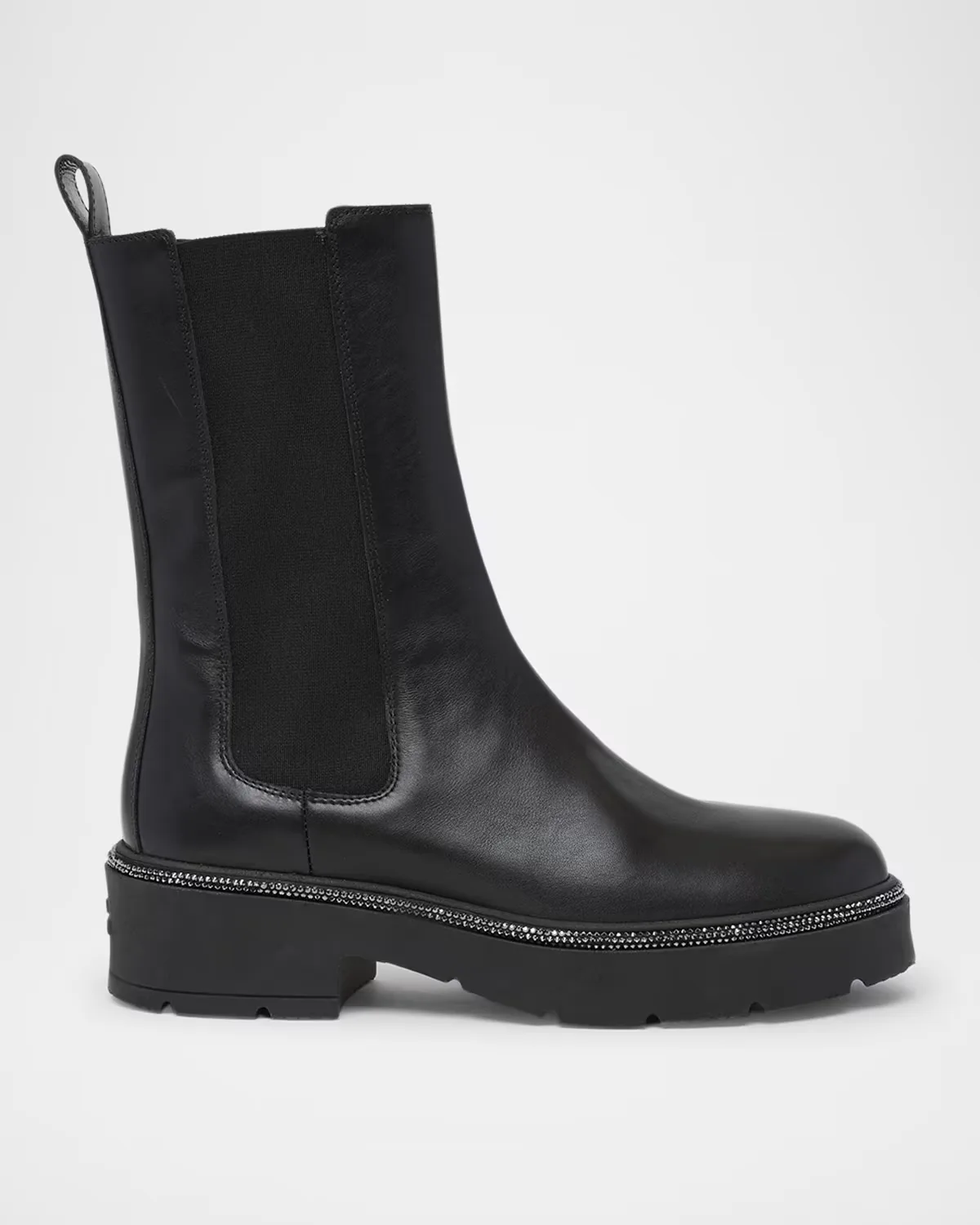 Leather Strass Combat Booties