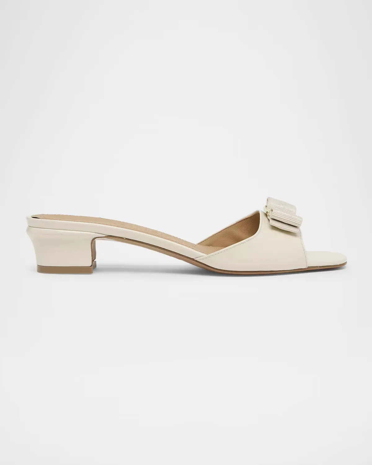 Vanilla Patent Leather Bow Mules by FERRAGAMO