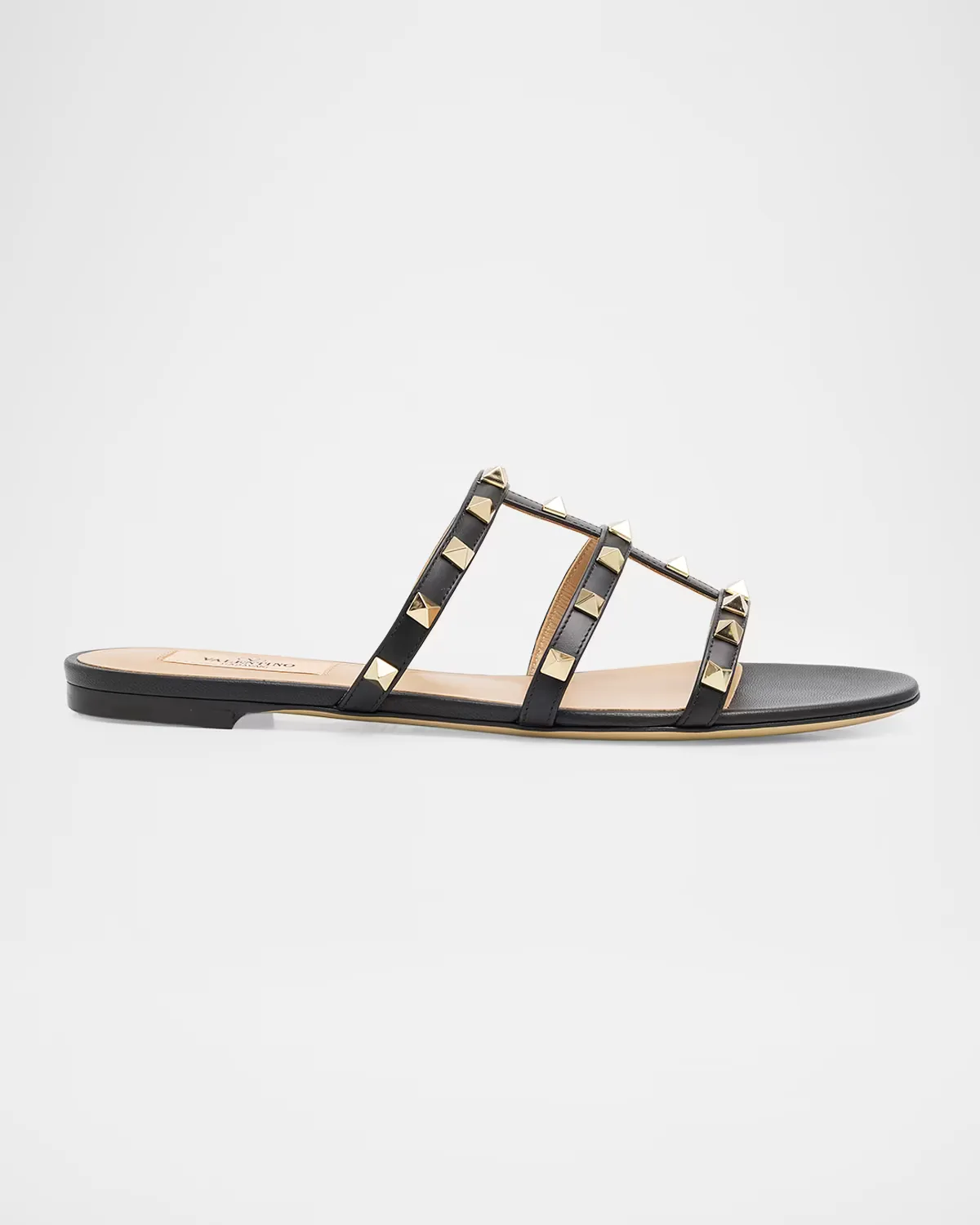 Rockstud Caged Leather Flat Slide Sandals by Valentino Garavani