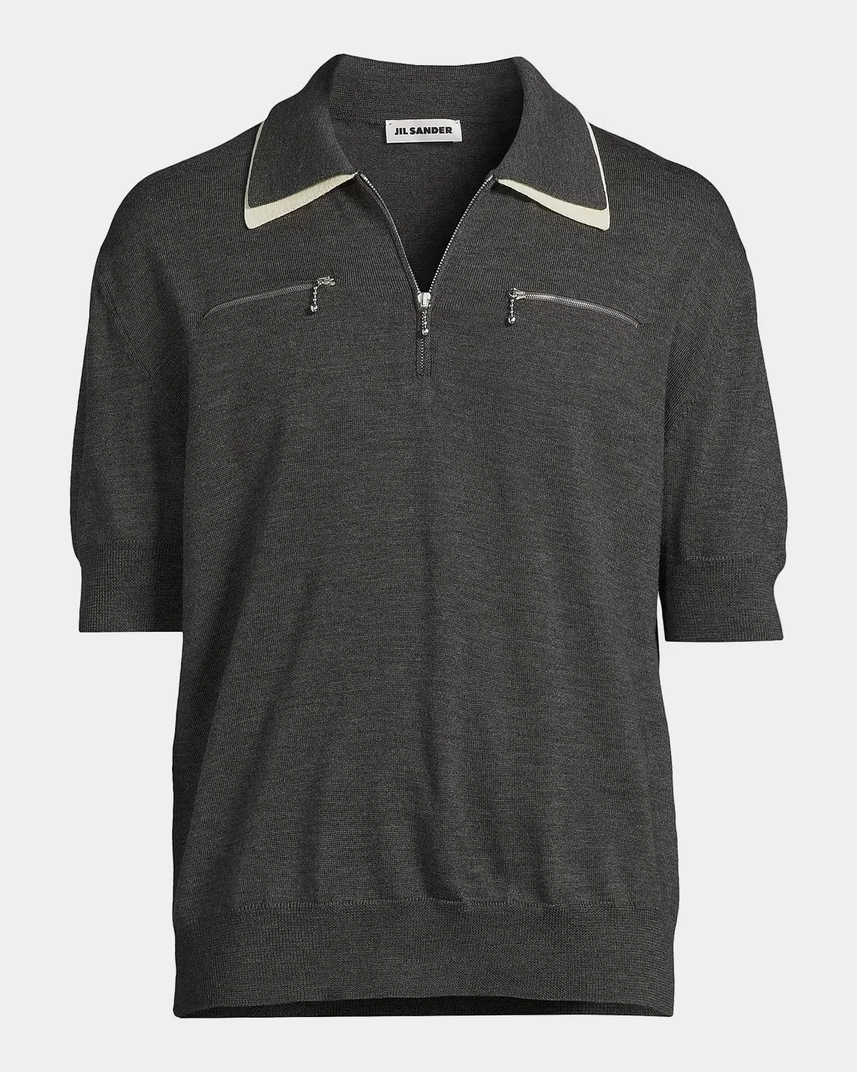 Contrast-Collar Wool Quarter-Zip Polo Shirt by Jil Sander