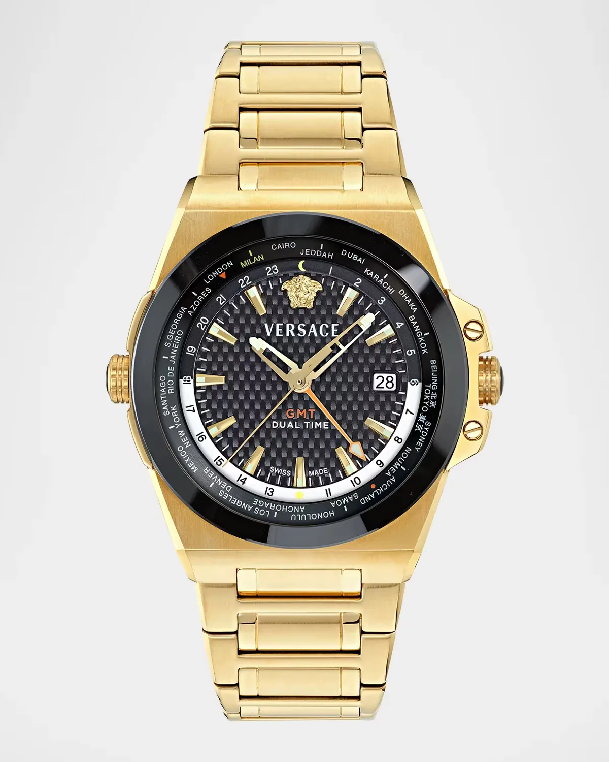 Greca Reaction GMT Gold-Tone IP Bracelet Watch, 44mm by Versace