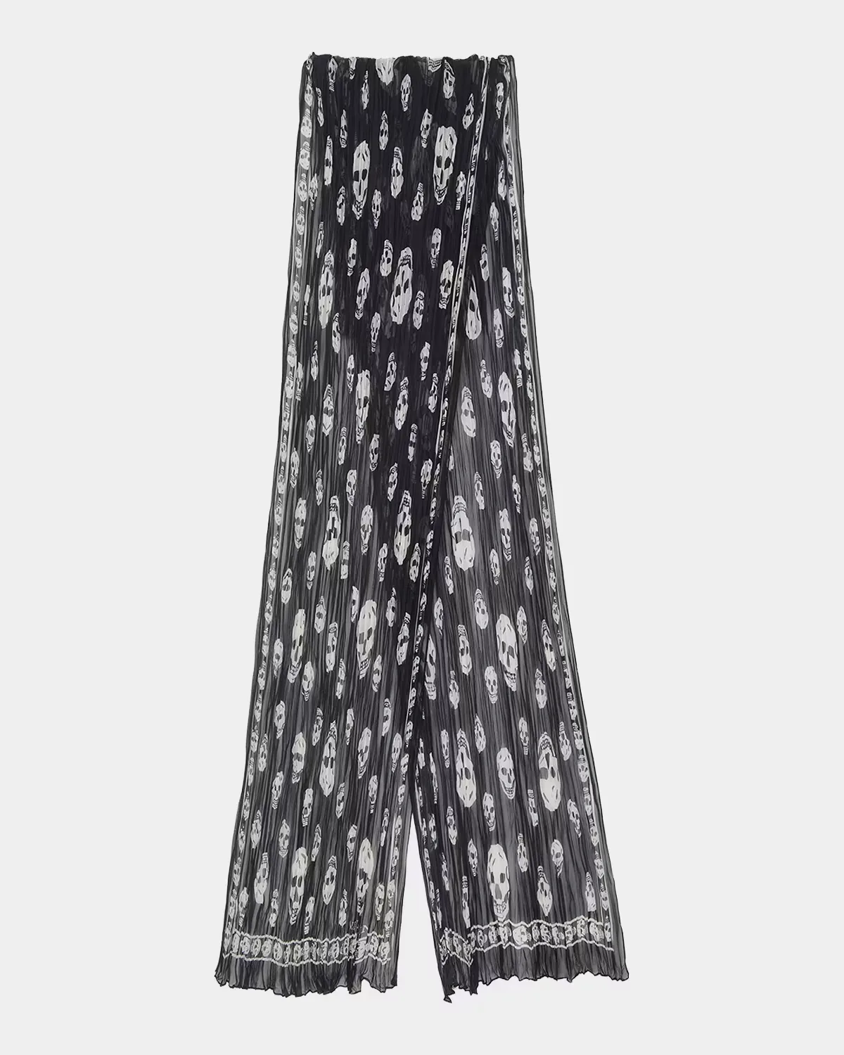 Skull Pleated Silk Georgette Scarf by McQueen