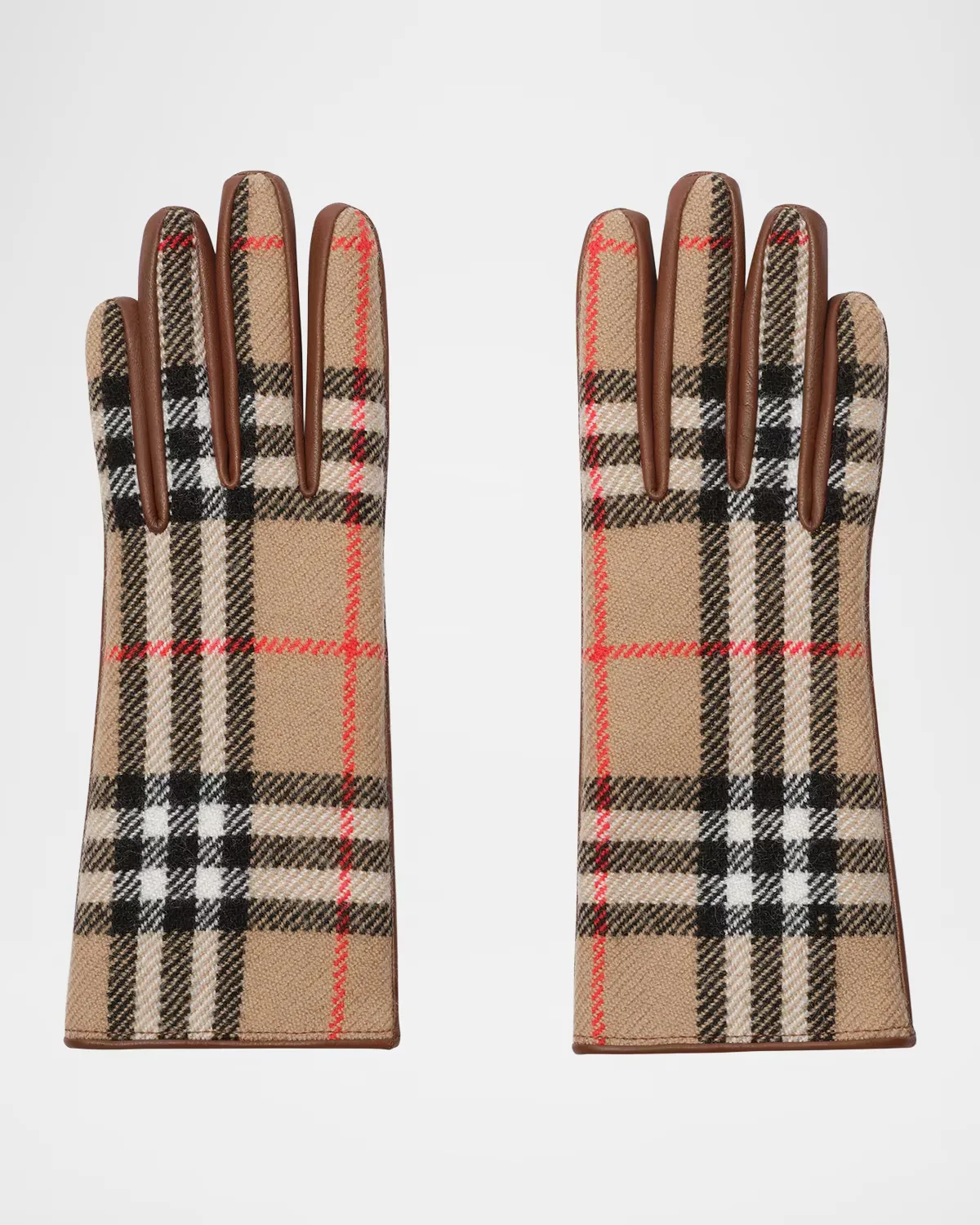 Check Wool and Leather Gloves by Burberry