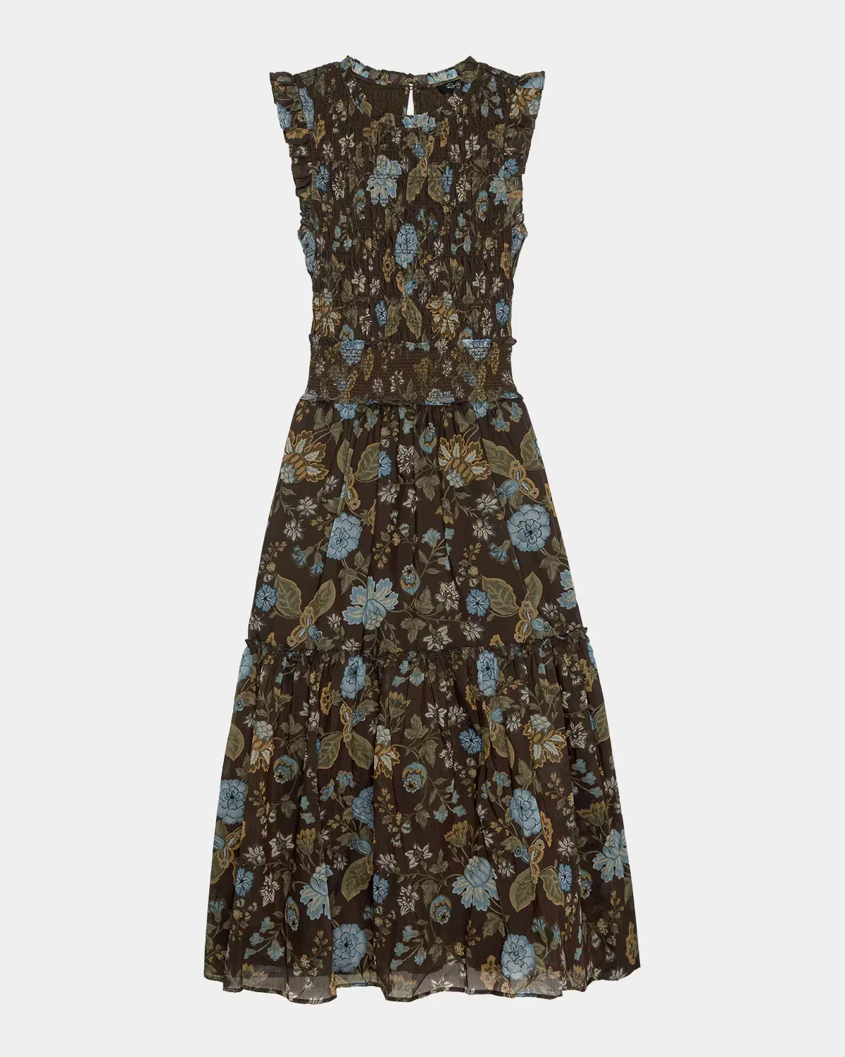Vivier Shirred Ruffle-Trim Midi Dress