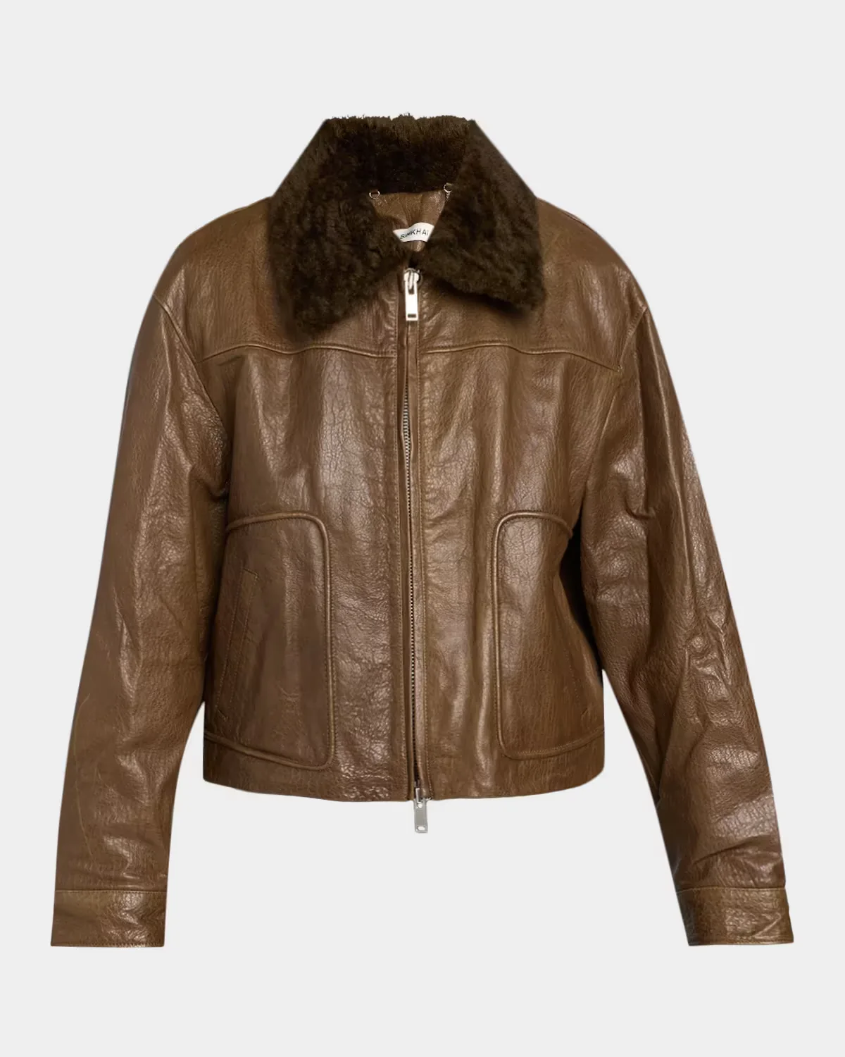 Mel Textured Leather Bomber Jacket by SIMKHAI