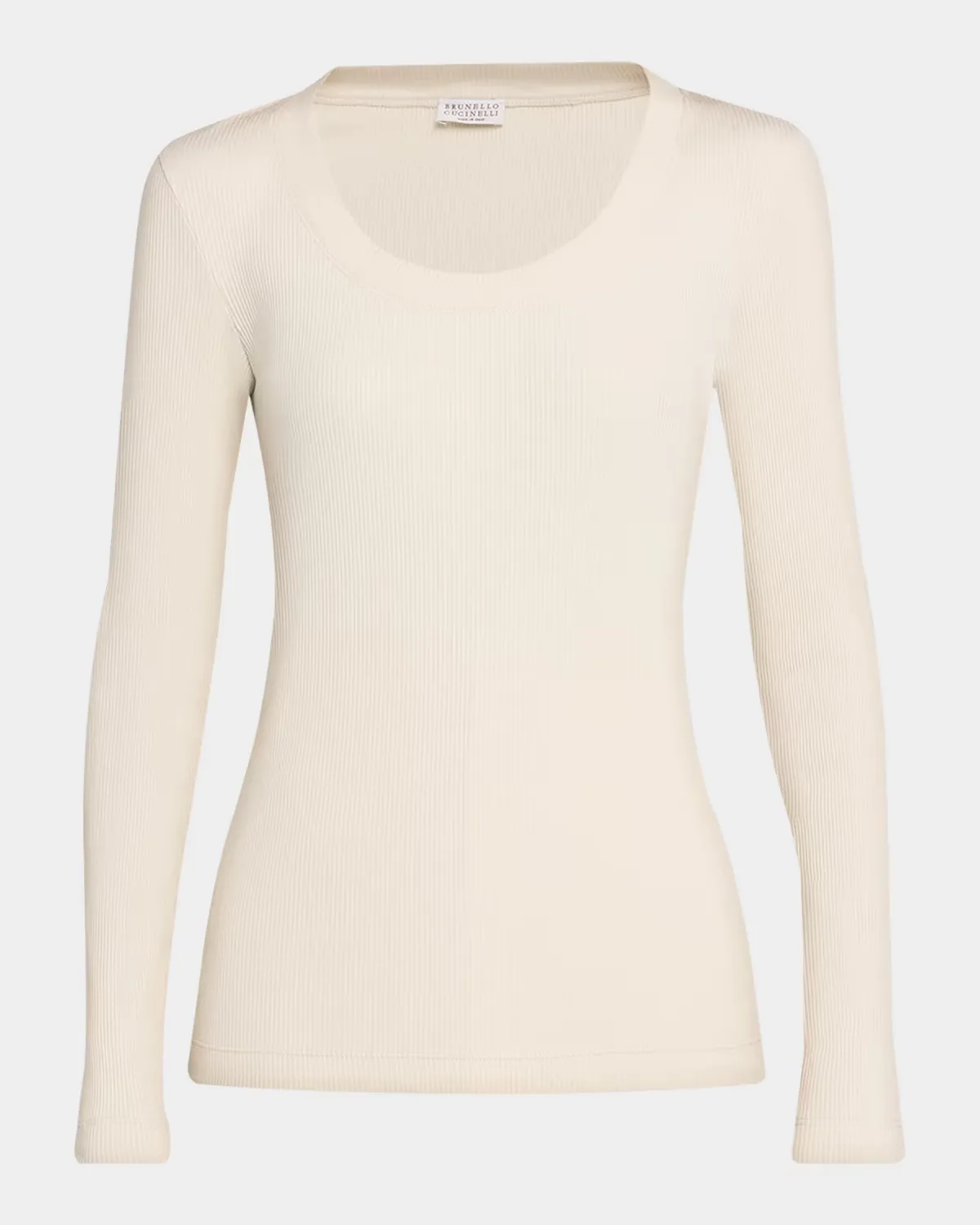 Sparkle Rib Knit Long-Sleeve Top by Brunello Cucinelli