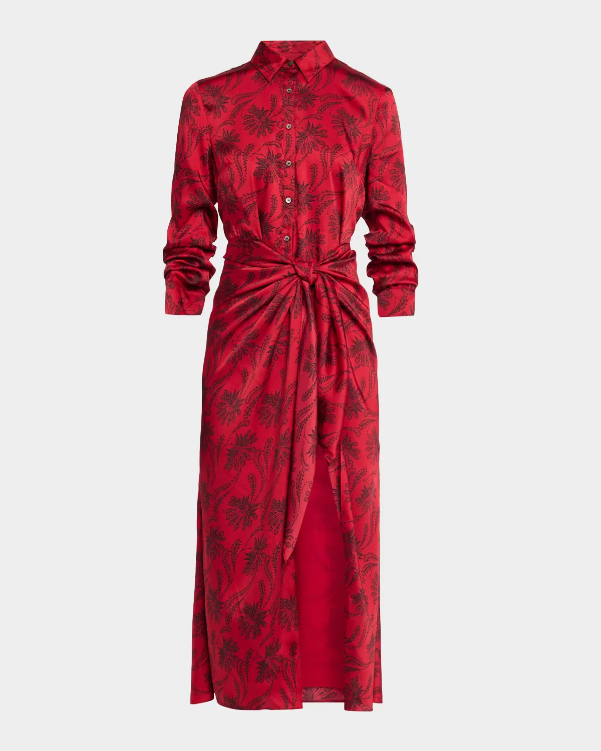Jace Paisley Fan Print Tie-Waist Midi Shirtdress