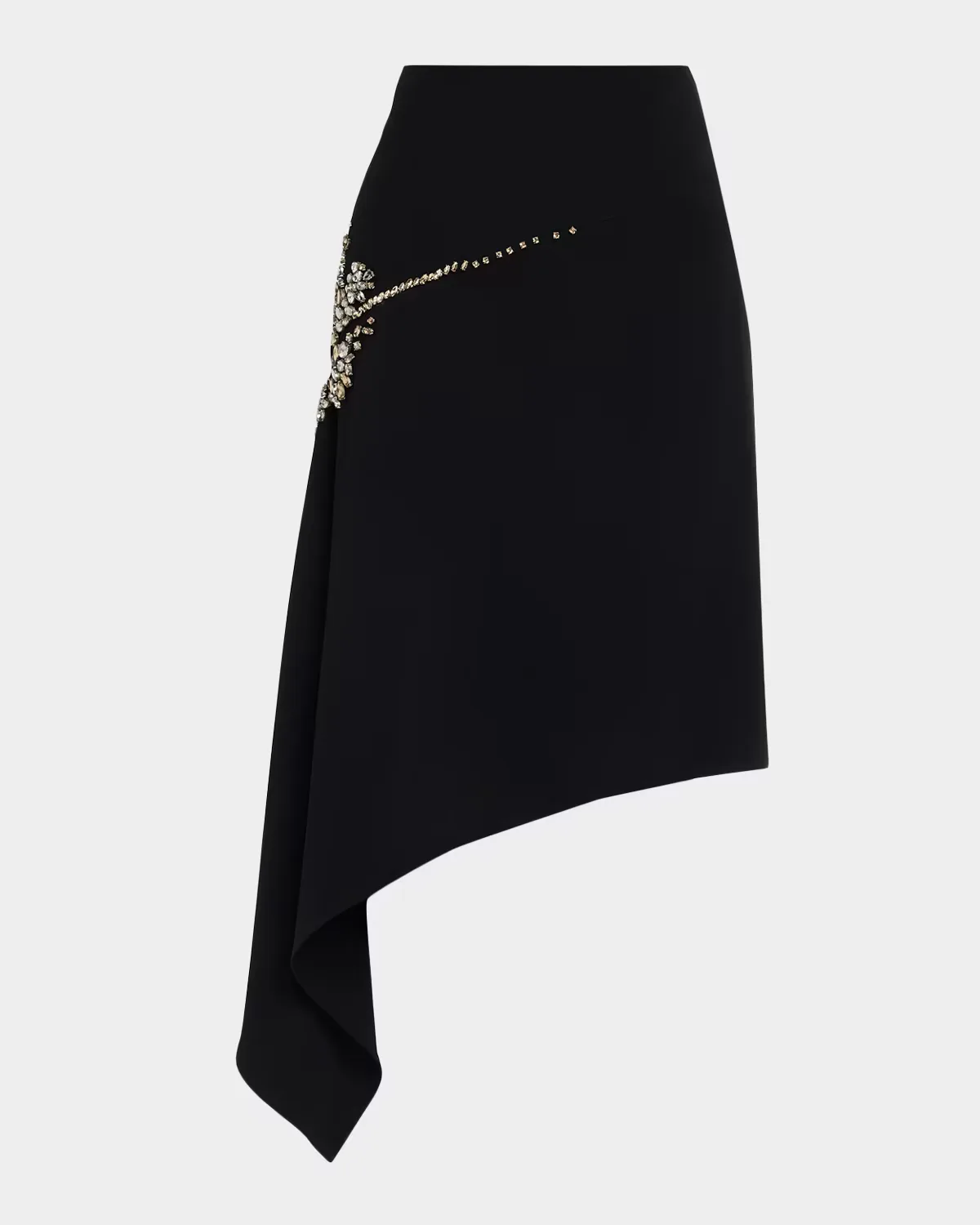Crystal Cascade Embellished Asymmetric Midi Skirt
