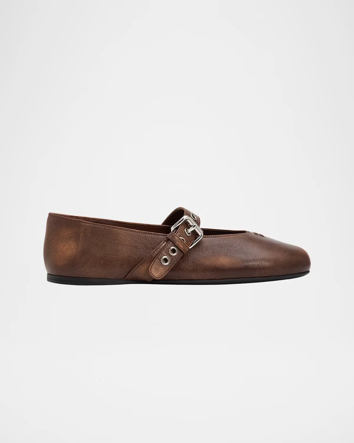 Nappa Leather Mary Jane Buckle Ballerina Flats