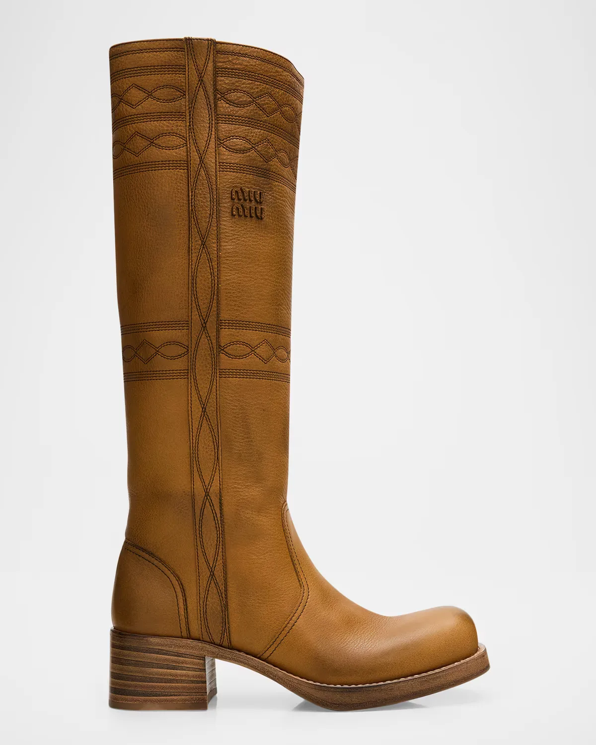 50mm Western Leather Knee-High Boots by Miu Miu
