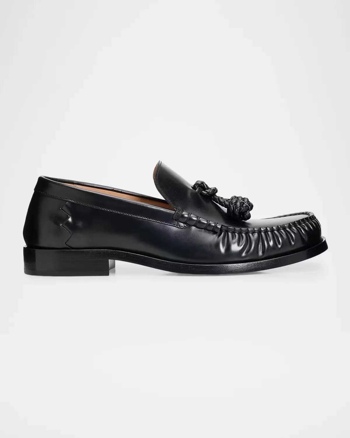 Leather Moc-Toe Loafers with Coaxial Knot