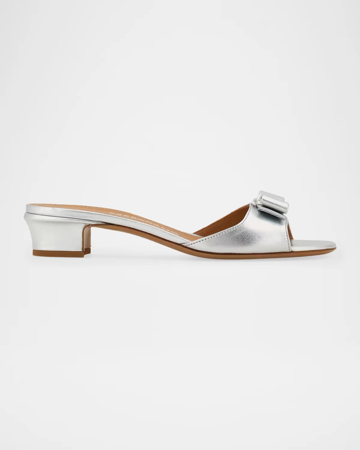 Vanilla Metallic Leather Bow Mules by FERRAGAMO