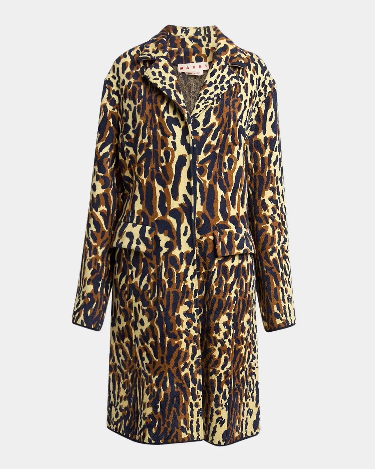 Leopard Knit Wool-Cashmere Single-Breasted Coat