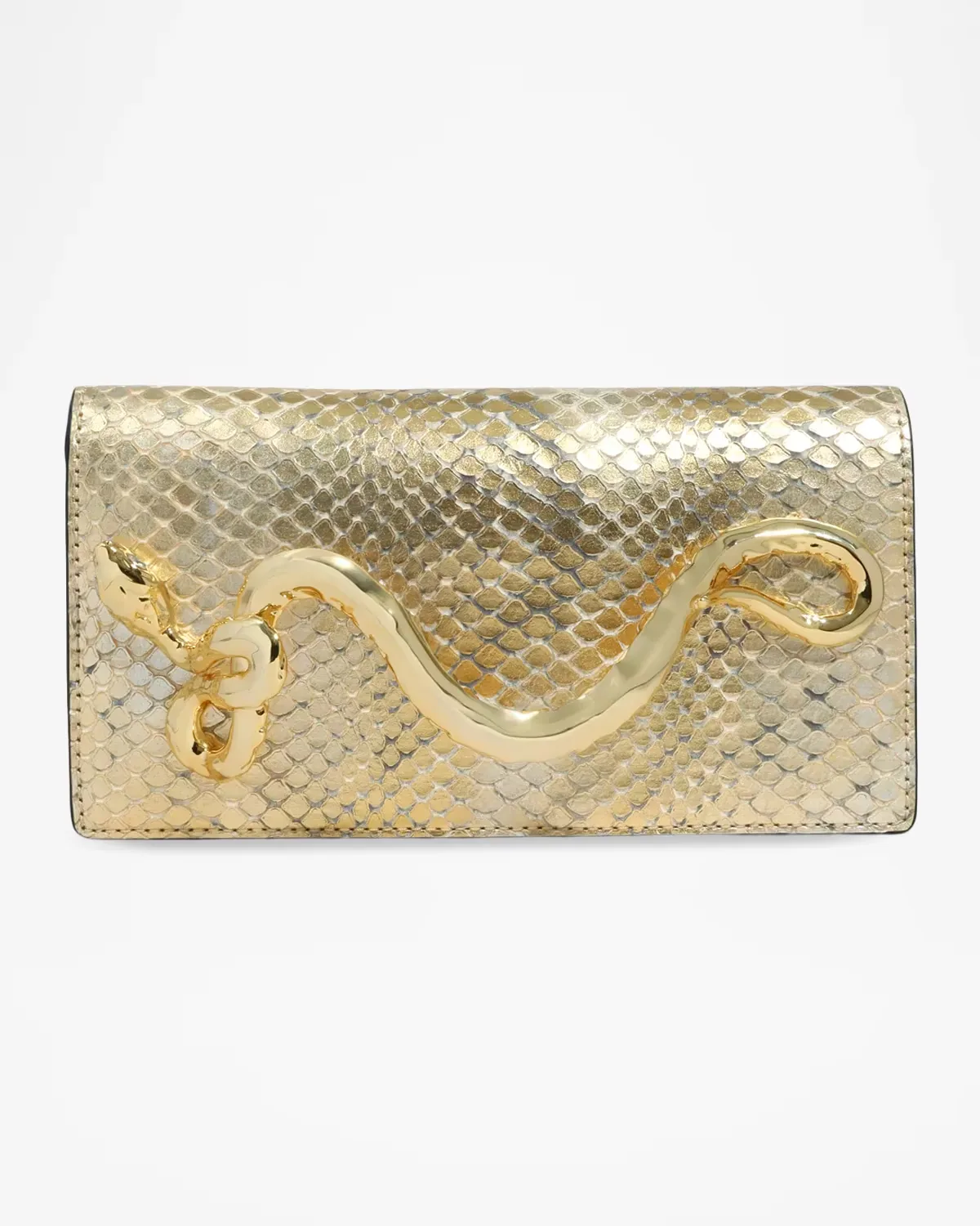 Serpent Metallic Python-Embossed Leather Clutch Bag