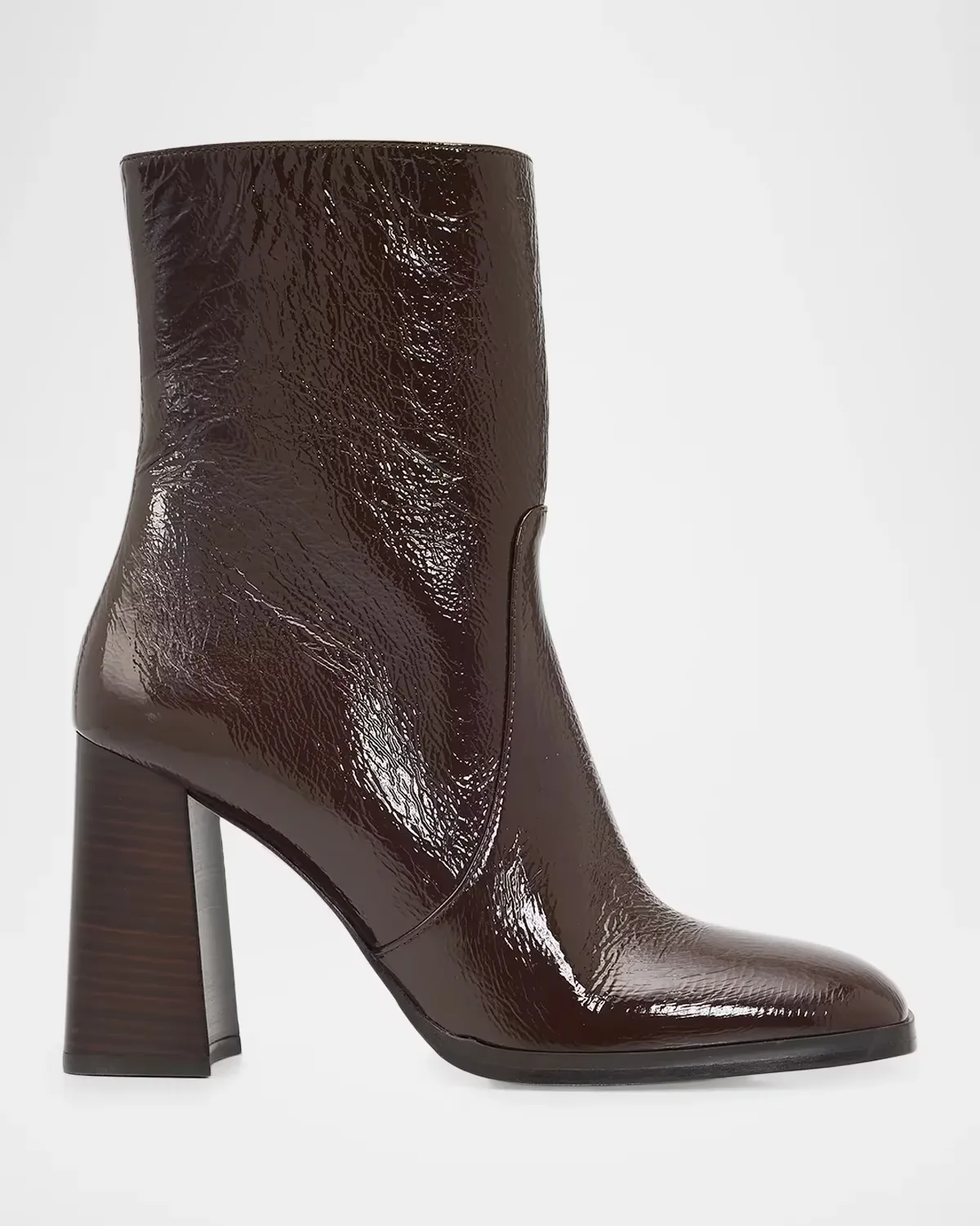 95mm Vera Crinkled Patent Leather Ankle Booties by Stuart Weitzman