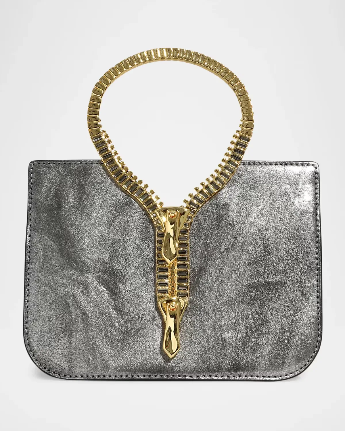 Sculptural Zipper Metallic Leather Top-Handle Bag by Alexis Bittar