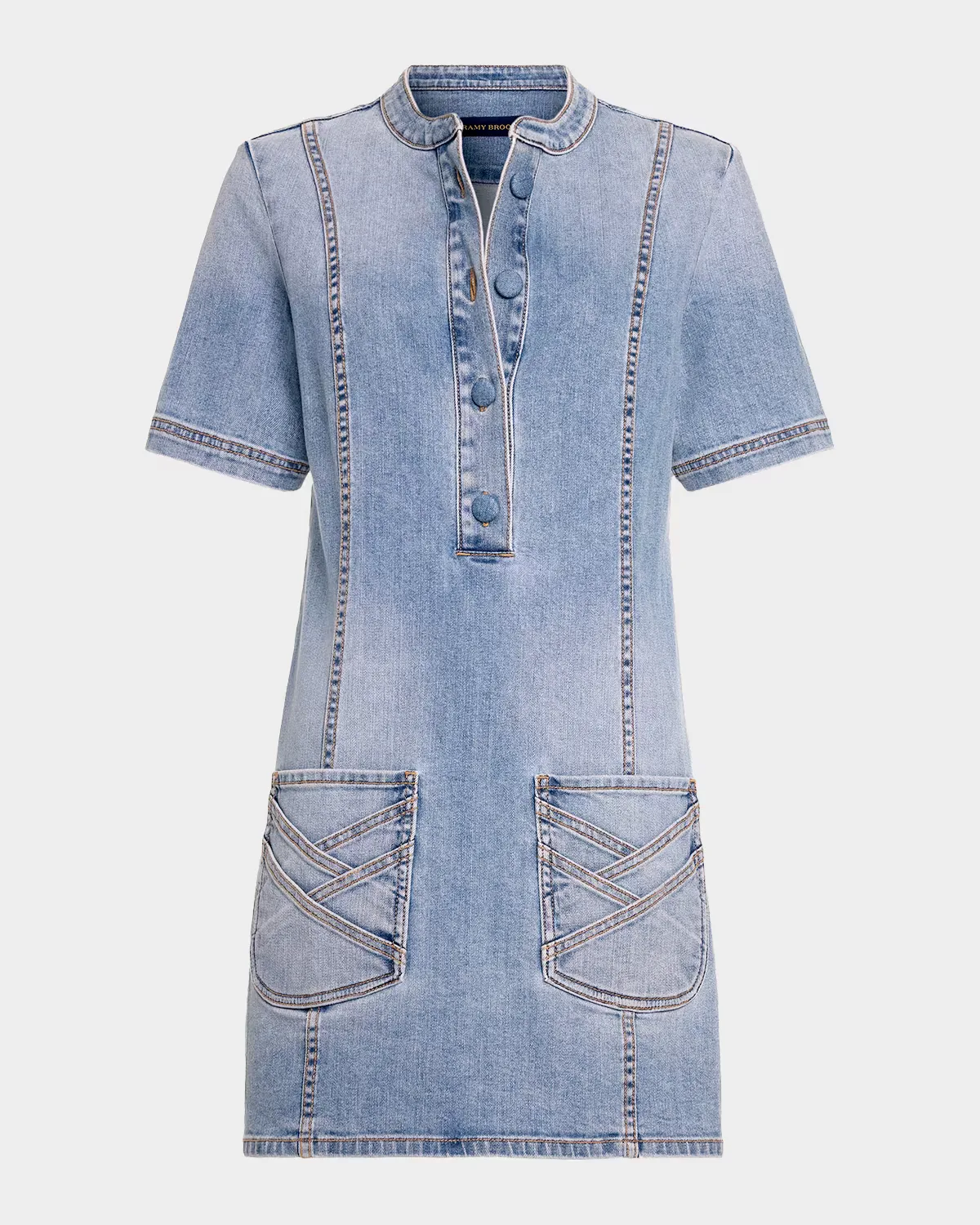 Skylar Short-Sleeve Braided Denim Dress by Ramy Brook