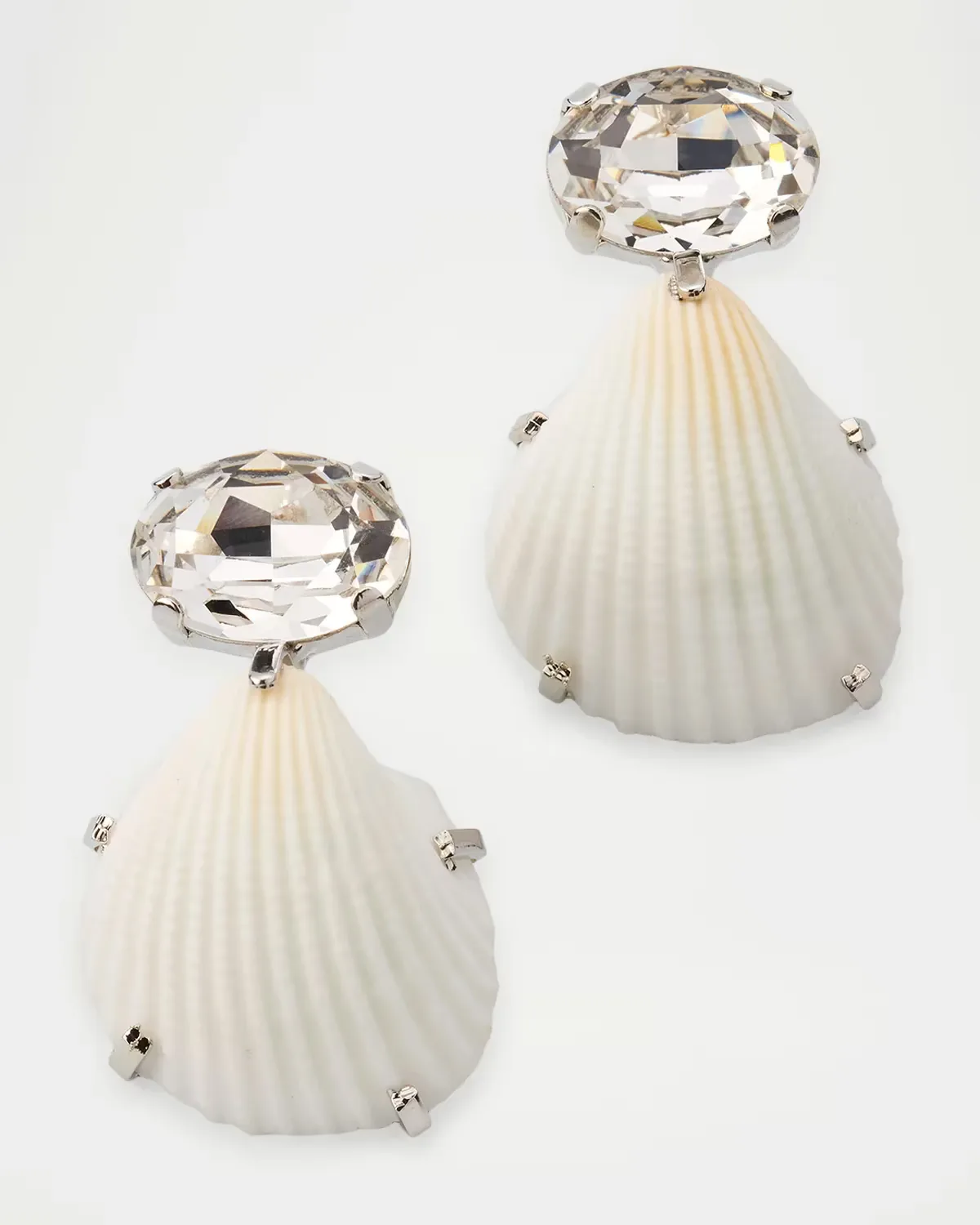 Kauai Silvertone, Clamshell & Austrian Crystal Drop Earrings