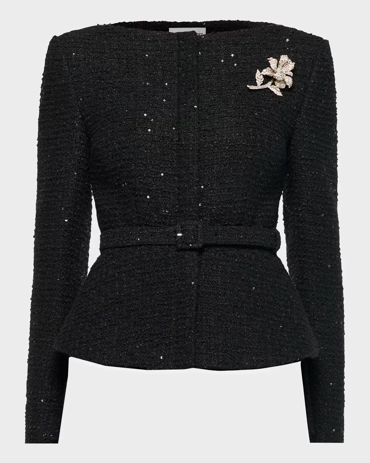 Sequin Boucle Belted Peplum Jacket by Roland Mouret