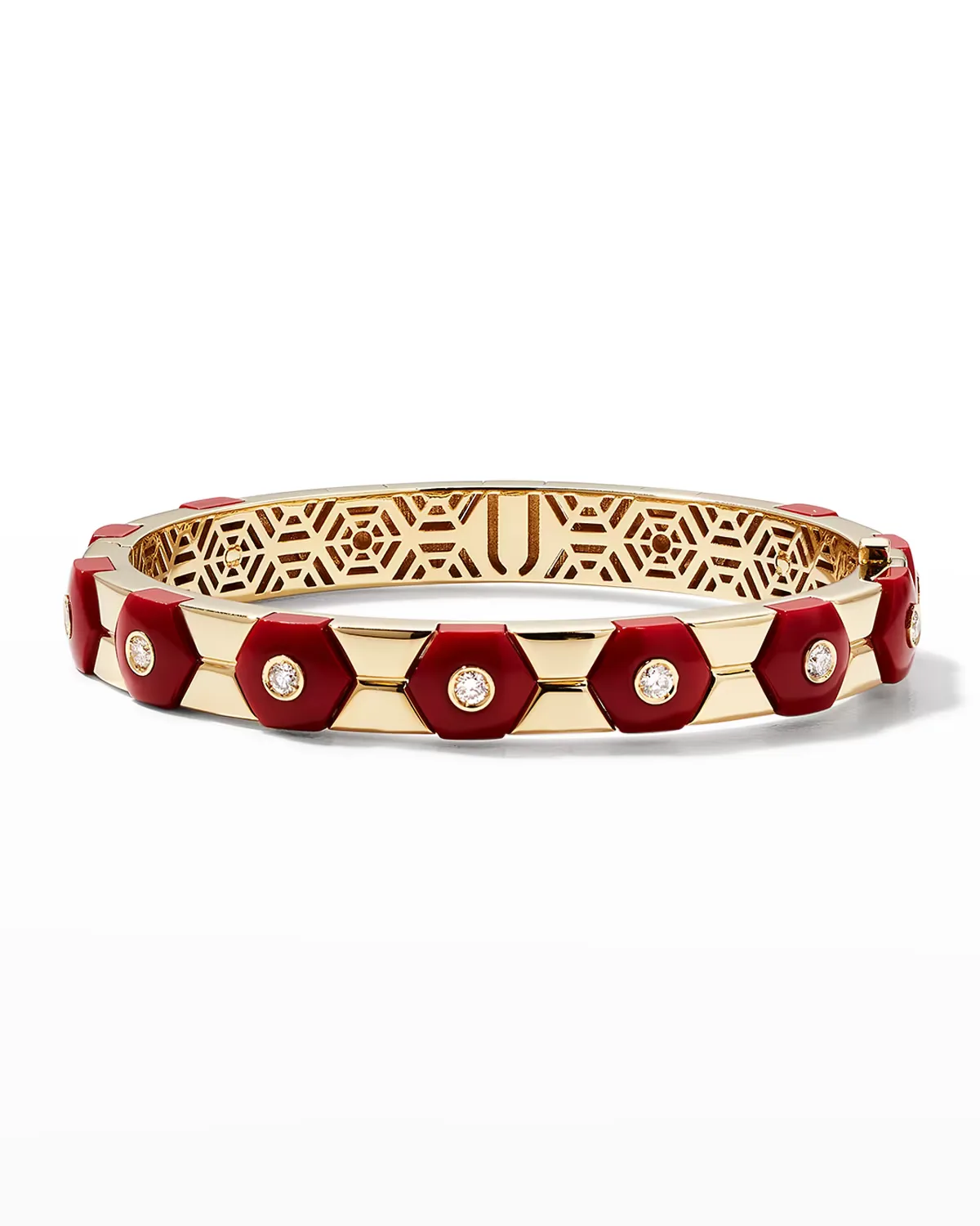 18K Yellow Gold Baia Sommersa Bangle with Diamonds and Coral by Miseno