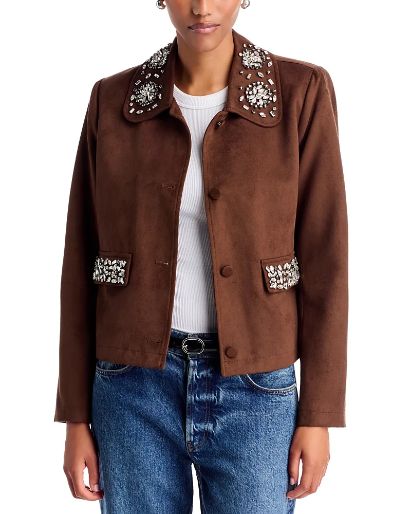 Embellished Faux Suede Jacket by Aqua
