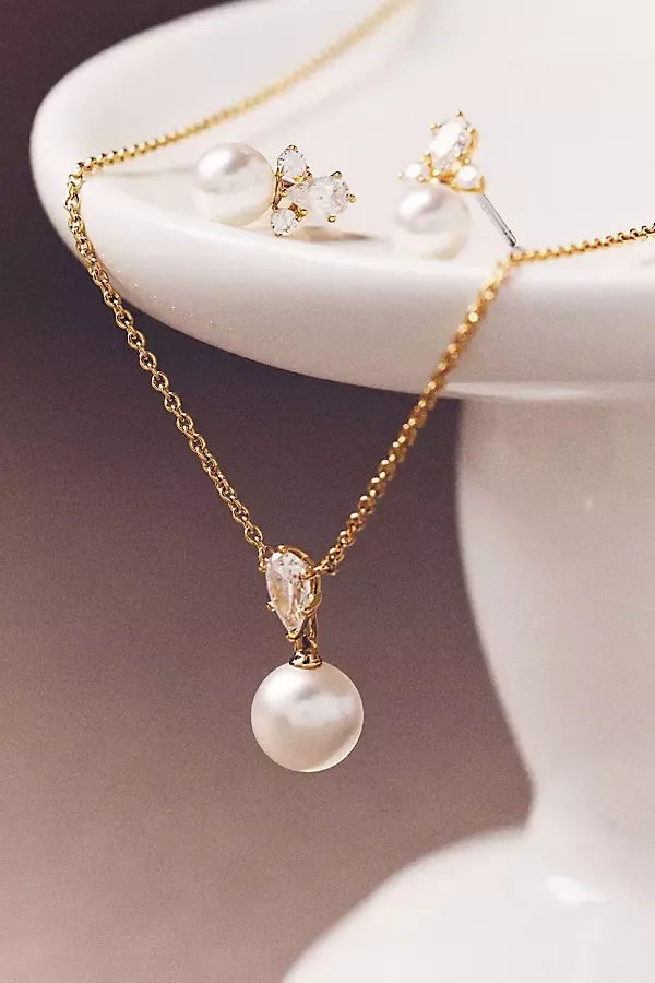 Bridesmaids Pearl Pendant Necklace & Earrings Set by NADRI