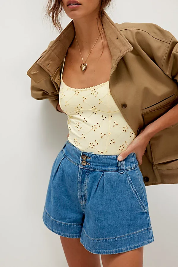 We the Free Marina Denim Trouser Shorts by Free People