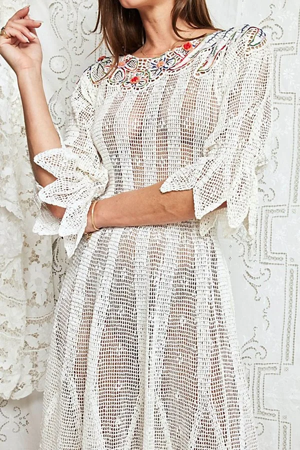 1980s Crochet Lace Scalloped Dress Selected by Madly Vintage by Madly Vintage