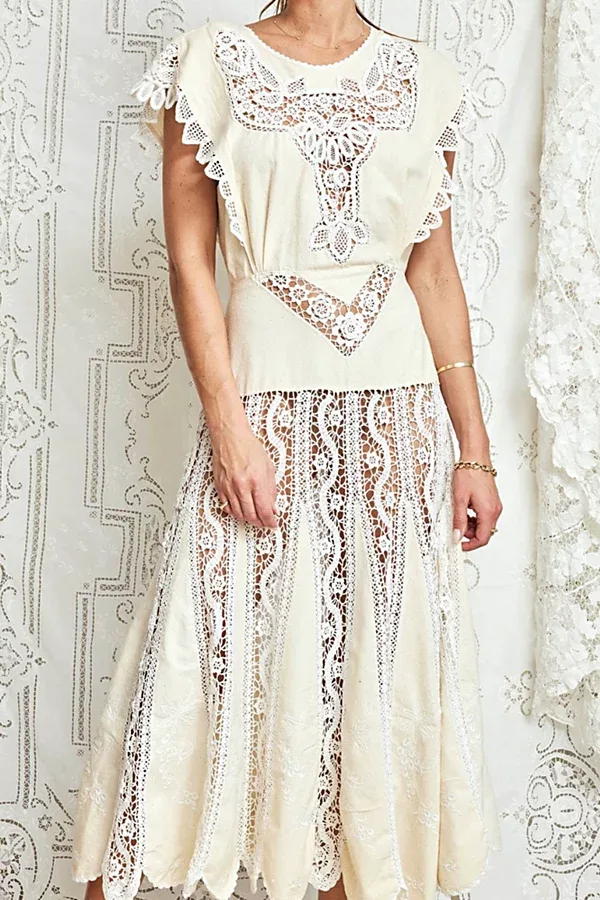 1980s Lace Cutwork Dress Selected by Madly Vintage by Madly Vintage