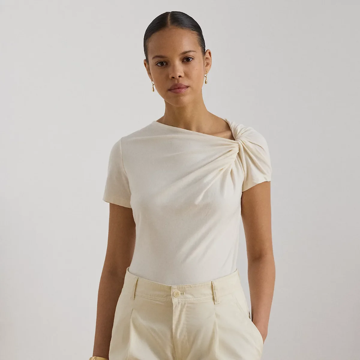 Twist-Neck Cotton Jersey T-Shirt