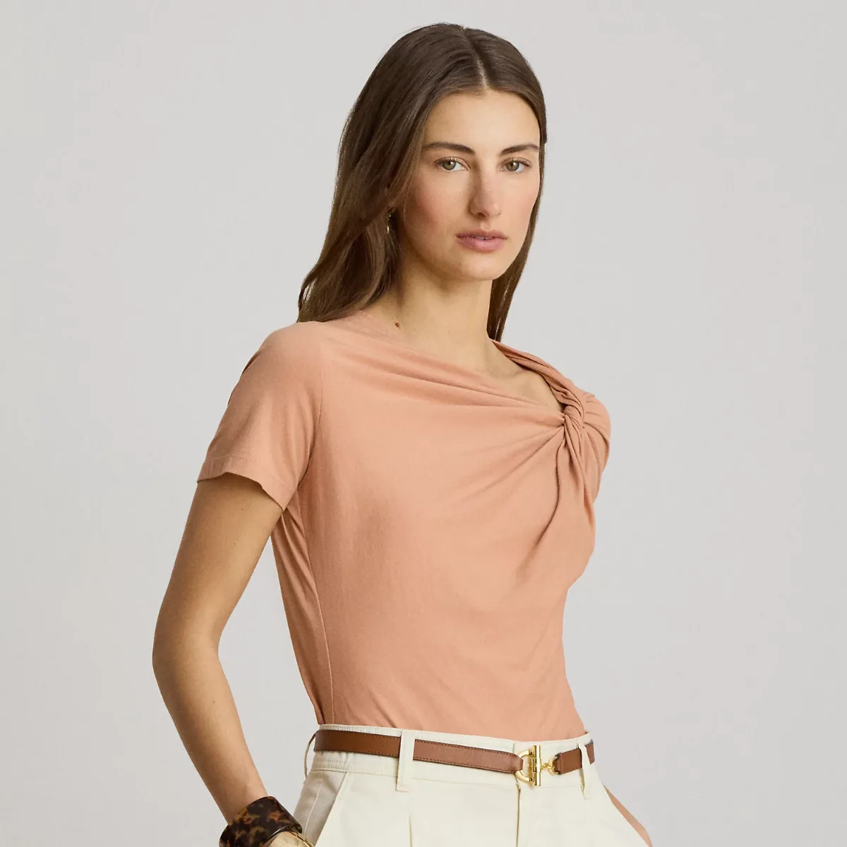 Twist-Neck Cotton Jersey T-Shirt
