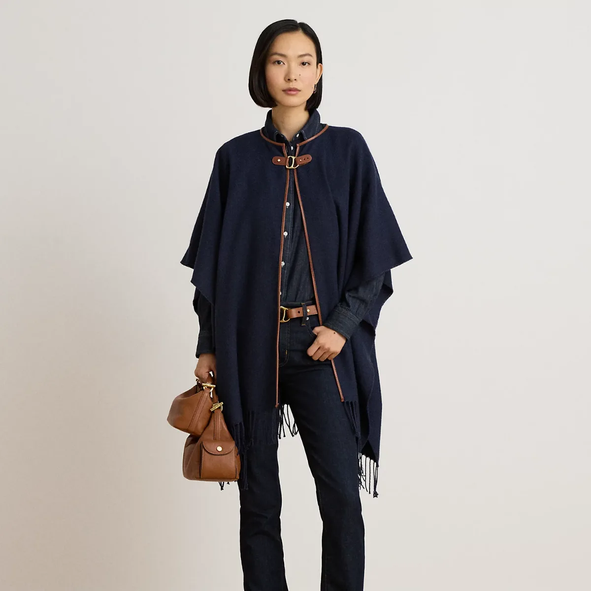 Buckle-Trim Herringbone Ruana by Lauren Ralph Lauren