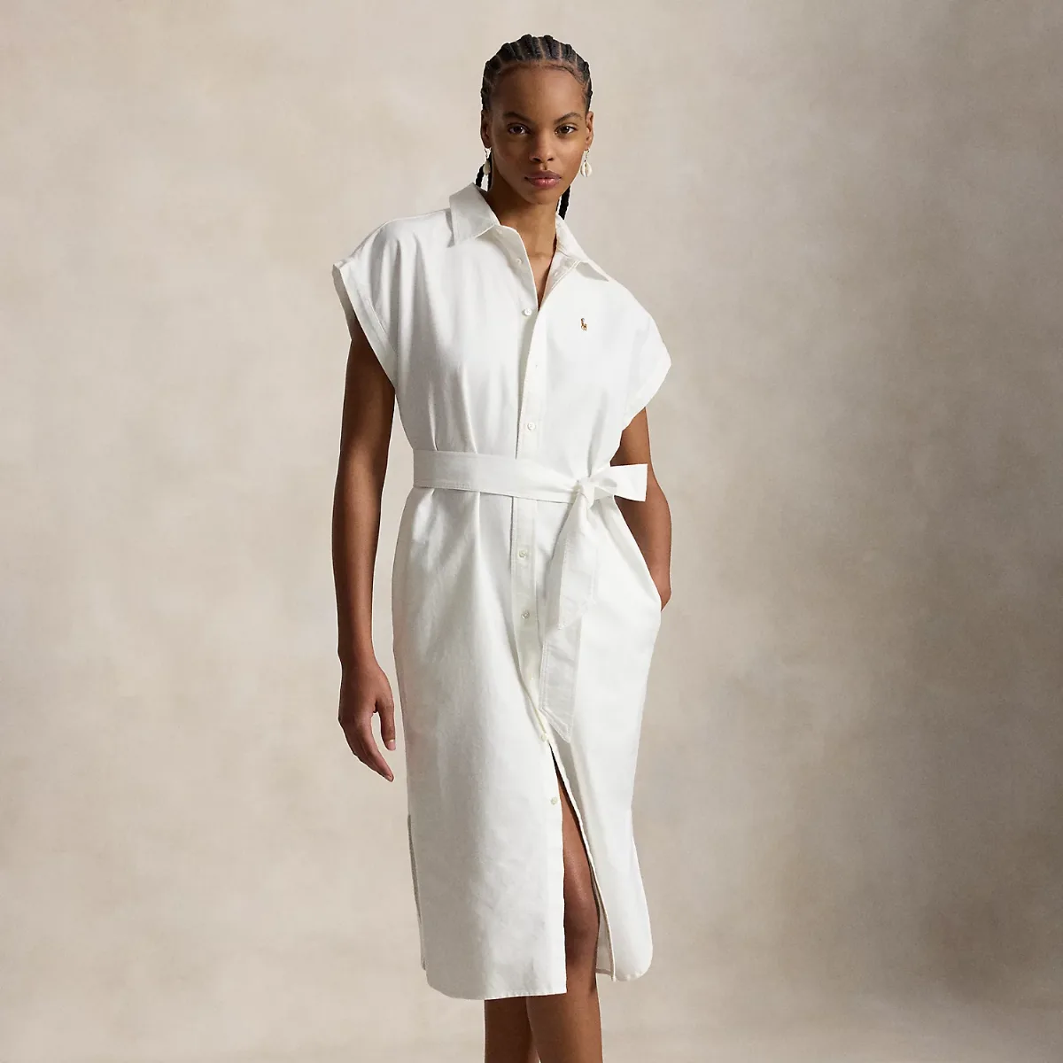 Belted Cotton Oxford Shirtdress