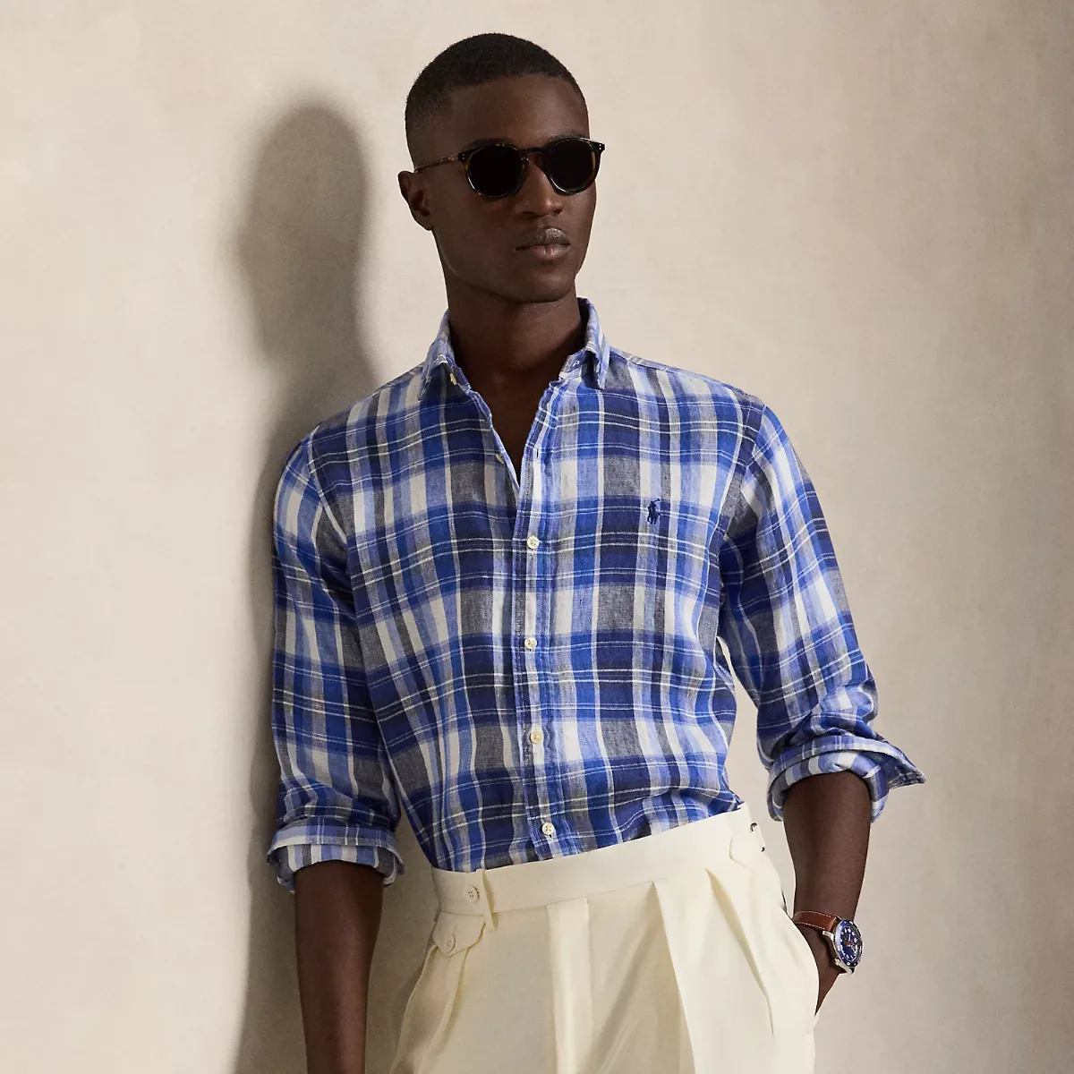 Classic Fit Plaid Linen Shirt