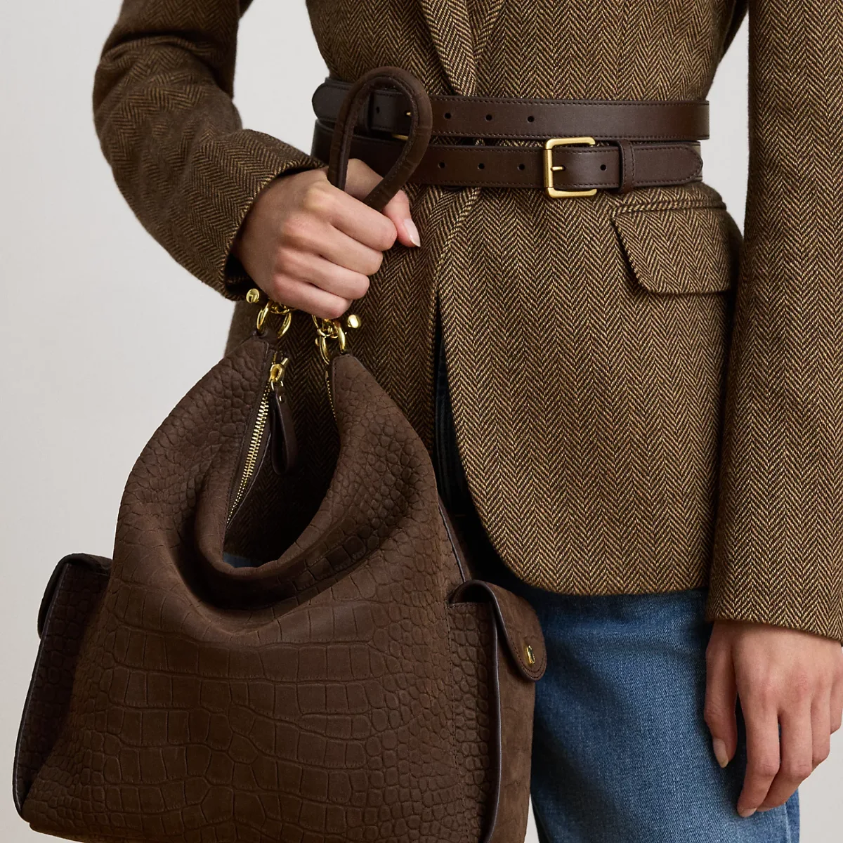 Croc-Embossed Large Blaike Shoulder Bag by Lauren Ralph Lauren