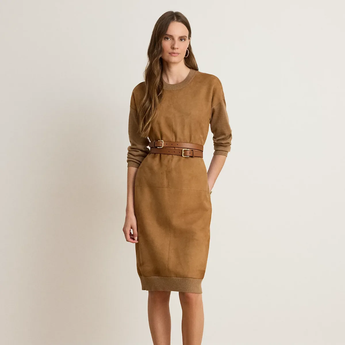 Goat-Suede & Wool Crewneck Jumper Dress by Lauren Ralph Lauren