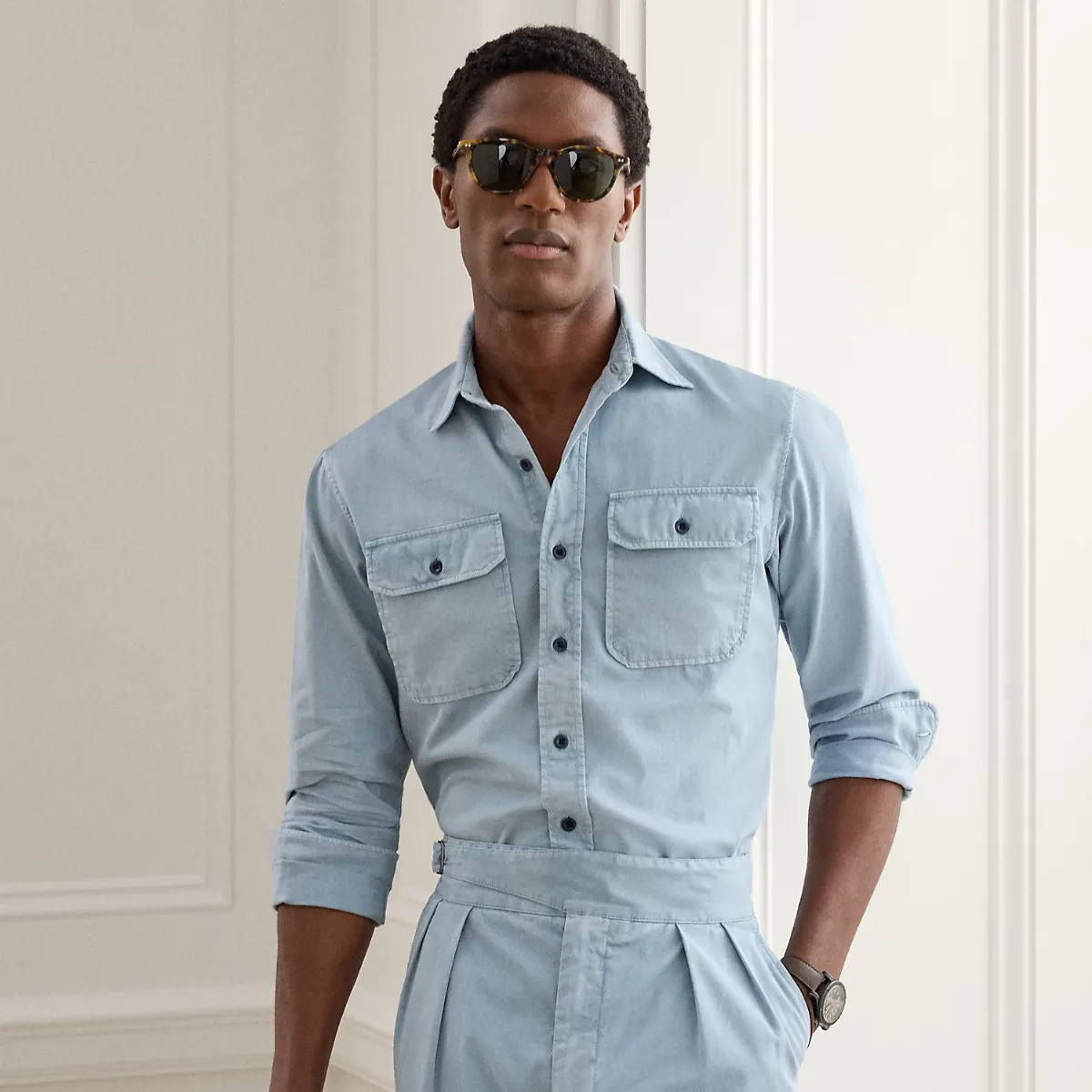 Garment-Dyed Twill Shirt by Ralph Lauren Purple Label